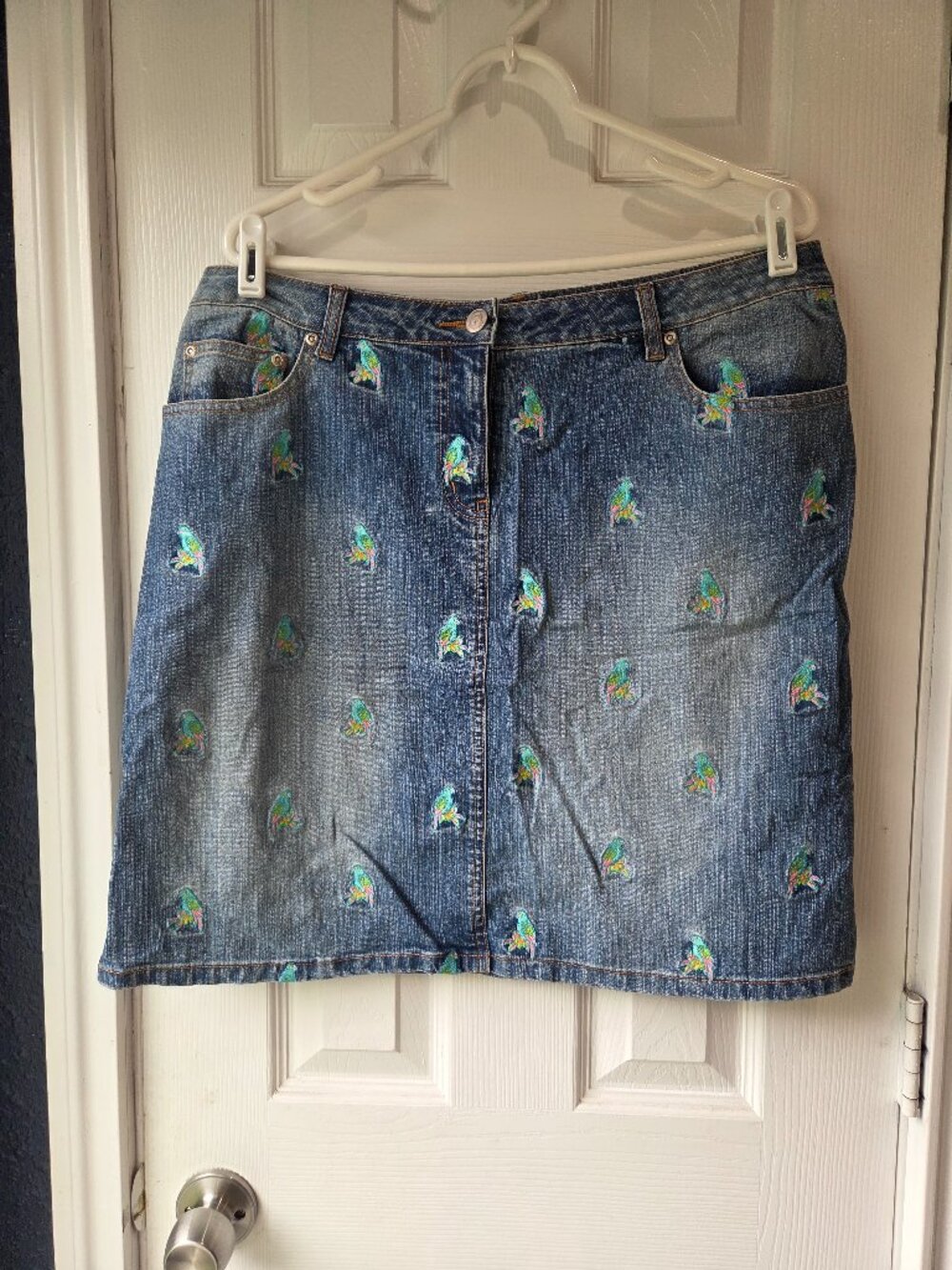 Vintage Lilly Pulitzer Denim Parrot Embroidered Skirt Women's Size 12